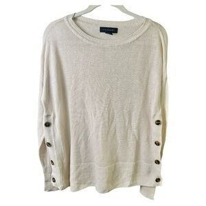 Tahari Sweater Womens Medium Linen Lightweight Summer Button Accents Long Sleeve